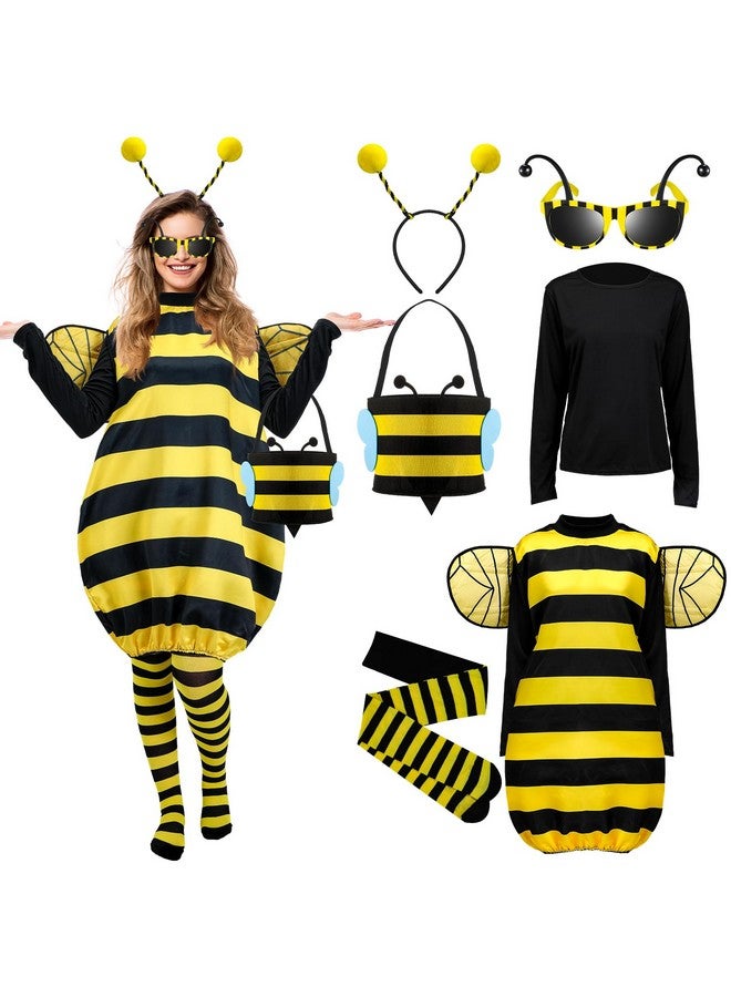 Janmercy Bee Costume Kit Halloween Cosplay Adults Kids Women Bee Costume Accessories Halloween Cosplay Party(XL) - Image 1