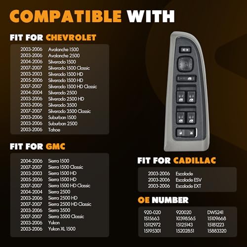ASOPARTS 15883320 Front Driver Side Door Lock and Power Window Switch & Gray Bezel Assembly Fit for 2003-2007 Chevy Avalanche Silverado Suburban Tahoe GMC Yukon Sierra, Cadillac Escalade# 920-020 - Image 4