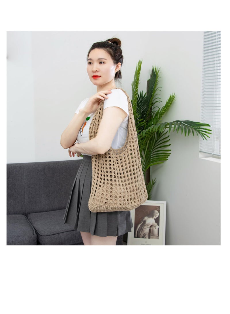 Excefore Crochet Mesh Beach Tote Bag, Summer Aesthetic Knit Shoulder Bag, Women Knited Boho Tote Bag, Suitable for Vacation, Travel, Shopping, Work - Image 3
