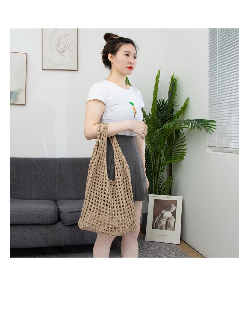 Excefore Crochet Mesh Beach Tote Bag, Summer Aesthetic Knit Shoulder Bag, Women Knited Boho Tote Bag, Suitable for Vacation, Travel, Shopping, Work - Image 4