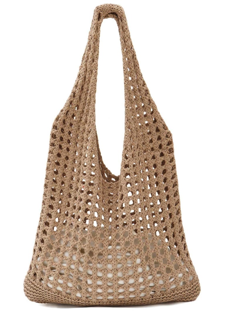 Excefore Crochet Mesh Beach Tote Bag, Summer Aesthetic Knit Shoulder Bag, Women Knited Boho Tote Bag, Suitable for Vacation, Travel, Shopping, Work - Image 1