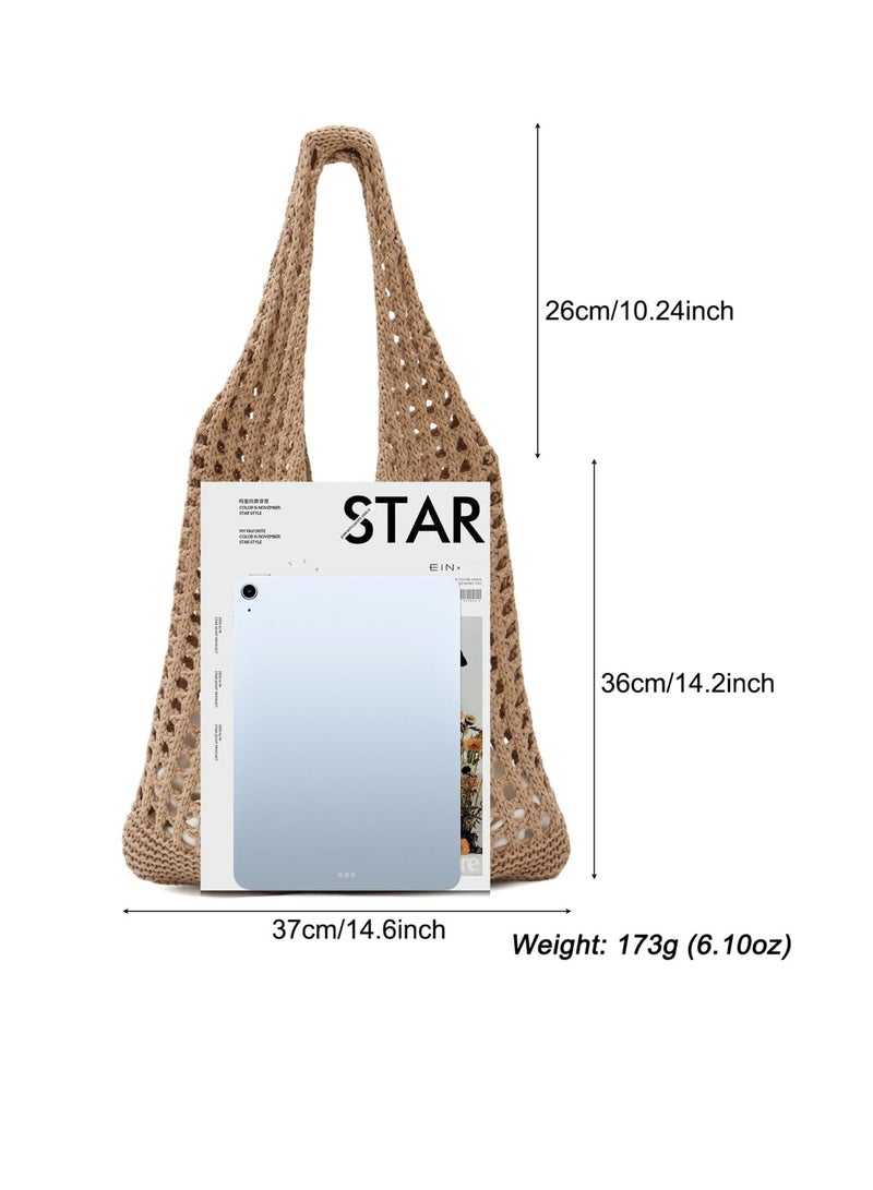 Excefore Crochet Mesh Beach Tote Bag, Summer Aesthetic Knit Shoulder Bag, Women Knited Boho Tote Bag, Suitable for Vacation, Travel, Shopping, Work - Image 2