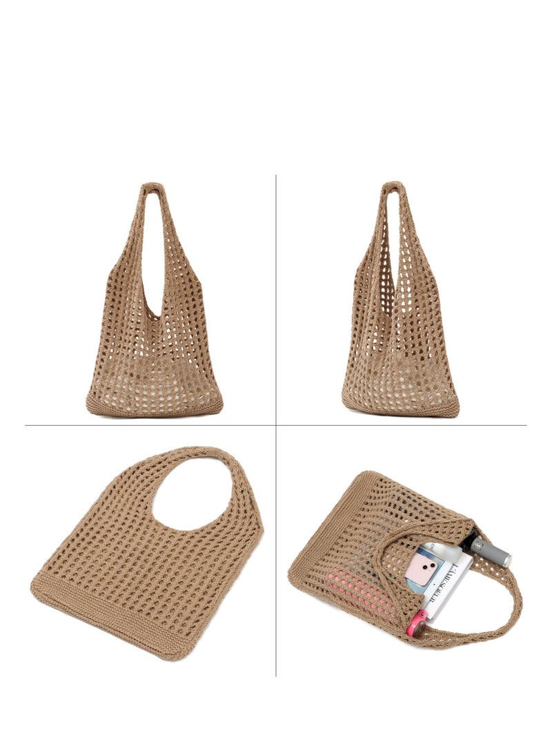 Excefore Crochet Mesh Beach Tote Bag, Summer Aesthetic Knit Shoulder Bag, Women Knited Boho Tote Bag, Suitable for Vacation, Travel, Shopping, Work - Image 5