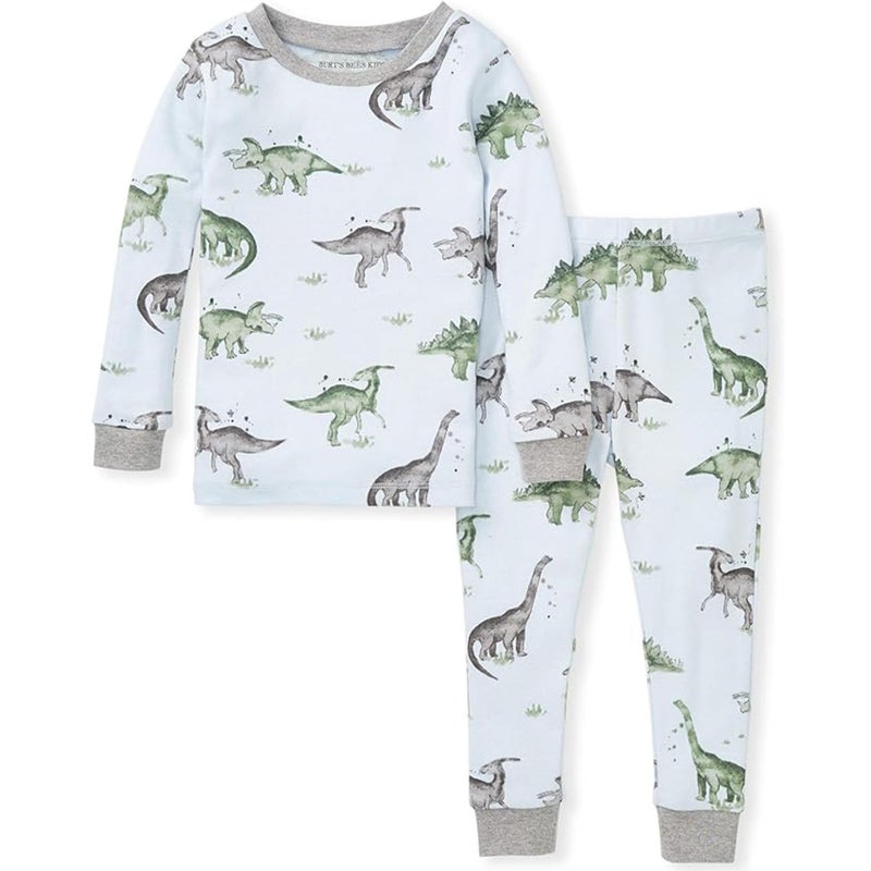 Burt's Bees Baby baby boys Pajamas, Tee Pant 2-piece Pj Set, 100% Organic Cotton and Toddler Pajama Bottoms, Happy Herbivores, 3T US - Image 1