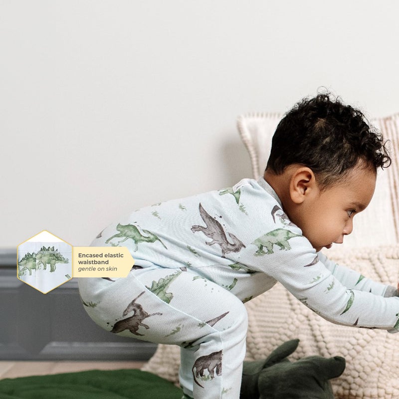 Burt's Bees Baby baby boys Pajamas, Tee Pant 2-piece Pj Set, 100% Organic Cotton and Toddler Pajama Bottoms, Happy Herbivores, 3T US - Image 2