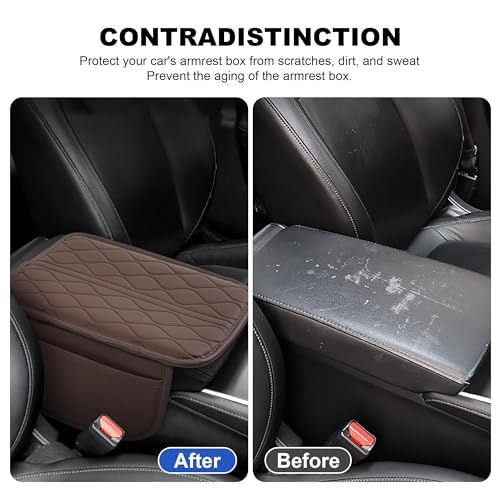 Xfopz Car Center Console Cover,Leather Car Armrest Cover with 2 Storage Bags,Universal Car Arm Rest Cover,Car Interior Accessories Protector for Most Vehicle (Brown) - Image 3