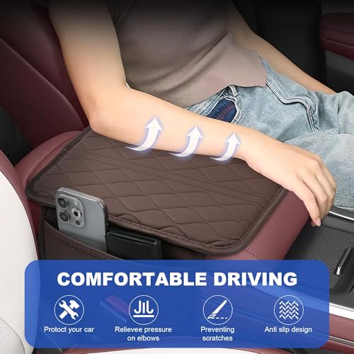 Xfopz Car Center Console Cover,Leather Car Armrest Cover with 2 Storage Bags,Universal Car Arm Rest Cover,Car Interior Accessories Protector for Most Vehicle (Brown) - Image 4