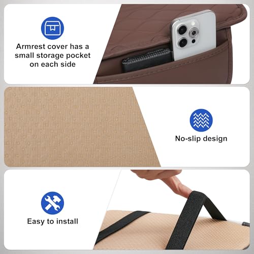 Xfopz Car Center Console Cover,Leather Car Armrest Cover with 2 Storage Bags,Universal Car Arm Rest Cover,Car Interior Accessories Protector for Most Vehicle (Brown) - Image 5