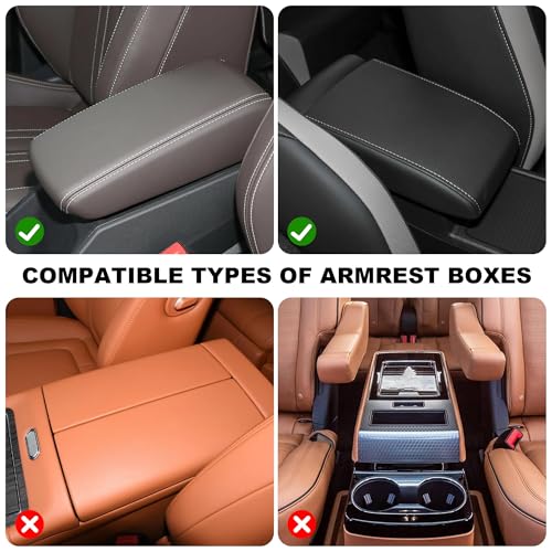 Xfopz Car Center Console Cover,Leather Car Armrest Cover with 2 Storage Bags,Universal Car Arm Rest Cover,Car Interior Accessories Protector for Most Vehicle (Brown) - Image 2
