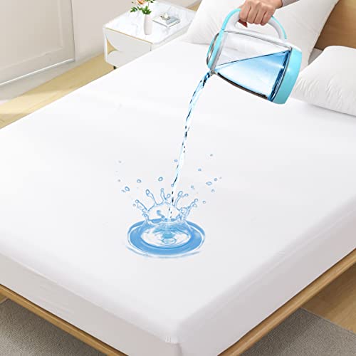 Full Size Waterproof Mattress Protector Noiseless Breathable Machine Washable Fitted Mattress Cover with Deep Pocket up to 521White