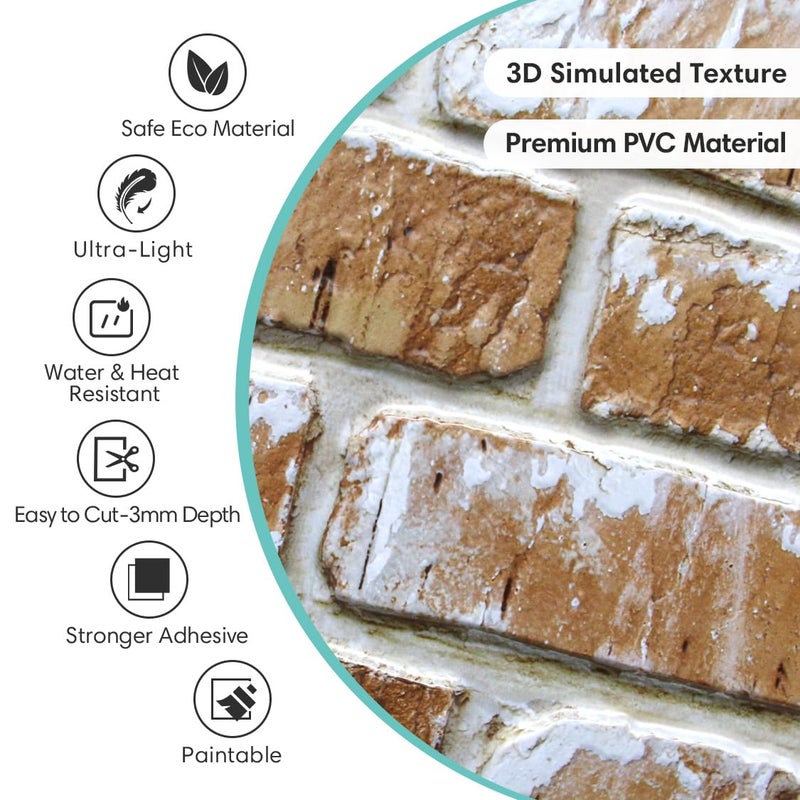 Commomy 3D Peel and Stick Brick Backsplash - 10 pcs 11.8â€x 11.8â€Small Size PVC Printable Faux Brick Wall Panels Retro Brick Wallpaper Wall Tile for Kitchen,Bedroom,Living Room,Fireplace,RV - Image 4