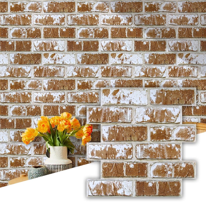 Commomy 3D Peel and Stick Brick Backsplash - 10 pcs 11.8â€x 11.8â€Small Size PVC Printable Faux Brick Wall Panels Retro Brick Wallpaper Wall Tile for Kitchen,Bedroom,Living Room,Fireplace,RV - Image 1
