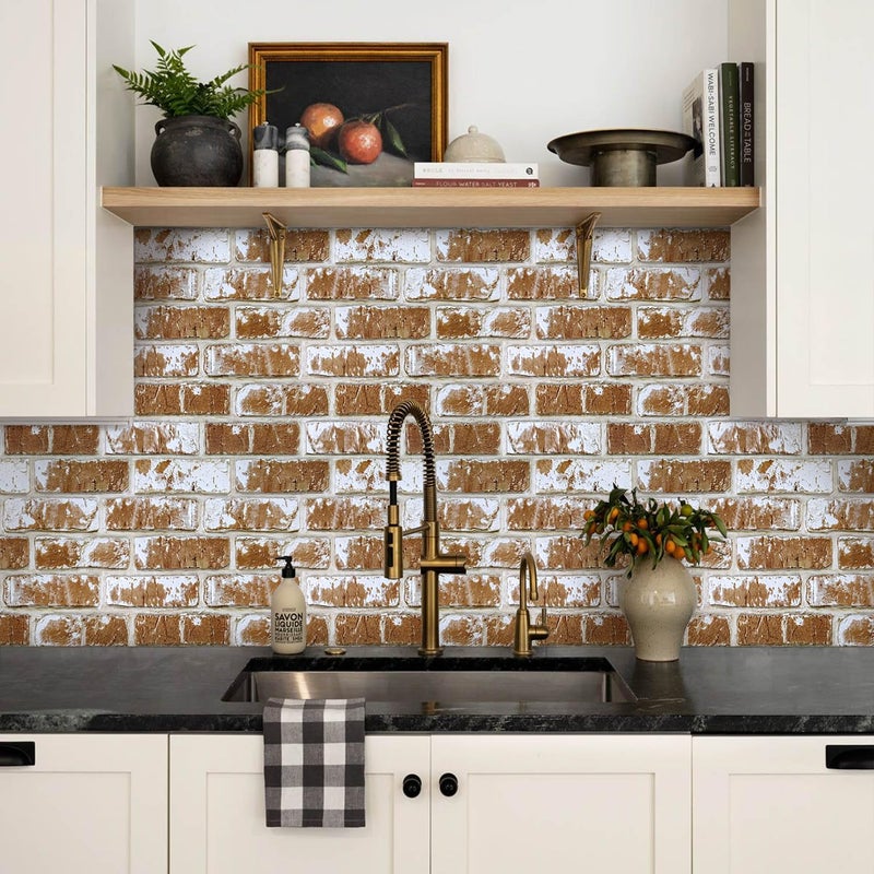 Commomy 3D Peel and Stick Brick Backsplash - 10 pcs 11.8â€x 11.8â€Small Size PVC Printable Faux Brick Wall Panels Retro Brick Wallpaper Wall Tile for Kitchen,Bedroom,Living Room,Fireplace,RV - Image 3
