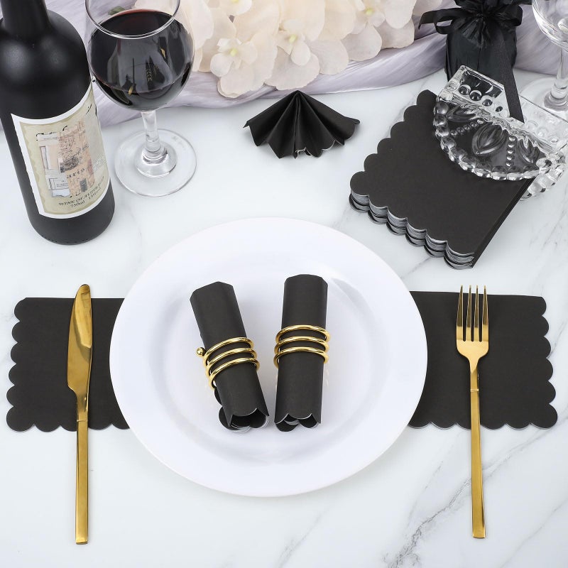 NatNarr 120 Pcs Cocktail Napkins Black Napkins Disposable Scalloped Bar Napkin Beverage Dessert Napkin for Birthday, Coffee, Bar, Kitchen, 5 x 5 Inch - Image 5