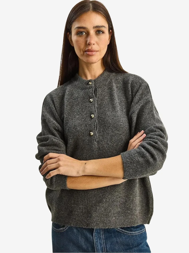 Bianco Lucci LUCCI Button Collar Knit Sweater