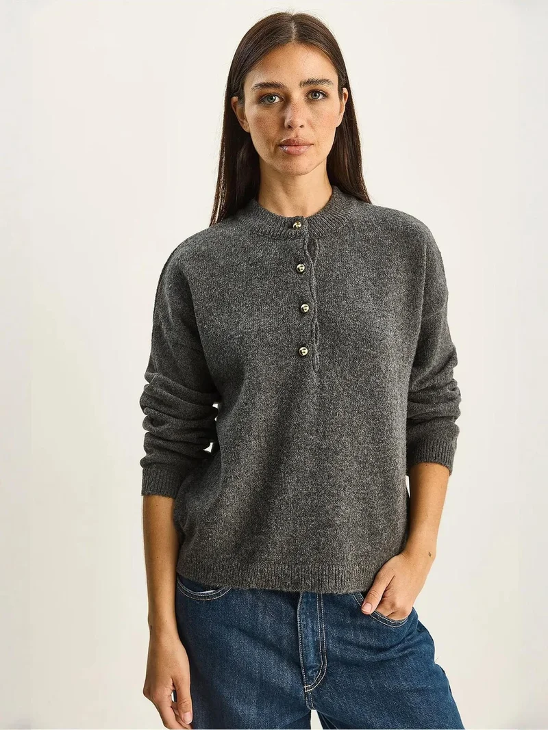 Bianco Lucci LUCCI Button Collar Knit Sweater