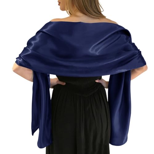 MLMW Dark Blue Shawl Wraps for Women Evening Dresses Satin Formal Shawl Wraps Dressy Extra Long for Wedding Party Bridesmaid Bridal Shower Baby Shower - Image 1