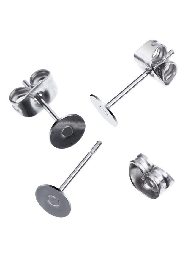 Outus 200 Pairs (400 Pieces) Stainless Steel Earrings Posts Flat Pad with Butterfly Earring Backs for Earring Making Findings (Silver) - Image 1