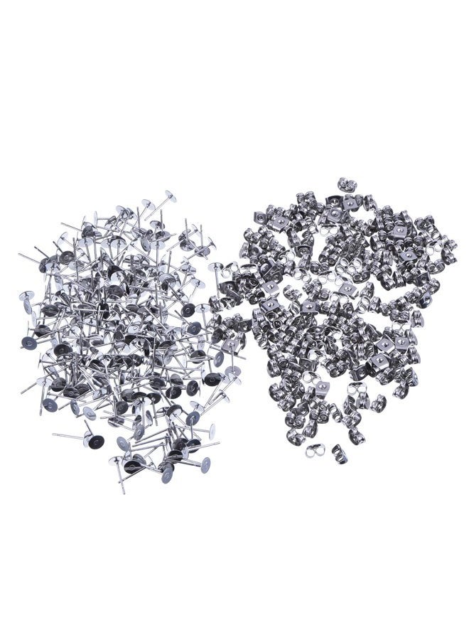 Outus 200 Pairs (400 Pieces) Stainless Steel Earrings Posts Flat Pad with Butterfly Earring Backs for Earring Making Findings (Silver) - Image 2