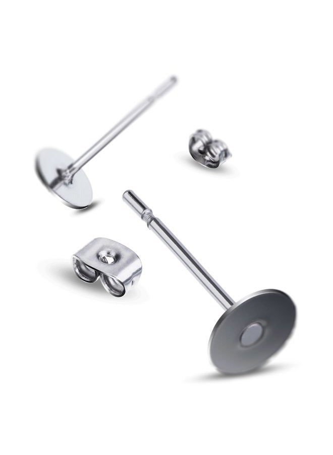 Outus 200 Pairs (400 Pieces) Stainless Steel Earrings Posts Flat Pad with Butterfly Earring Backs for Earring Making Findings (Silver) - Image 3