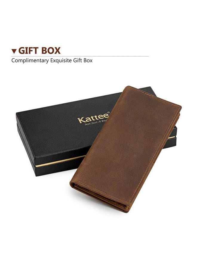 Kattee Men's Vintage Genuine Leather Long Wallet for Checkbook Credit Cards - Image 3