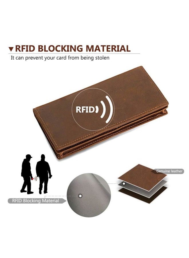 Kattee Men's Vintage Genuine Leather Long Wallet for Checkbook Credit Cards - Image 4