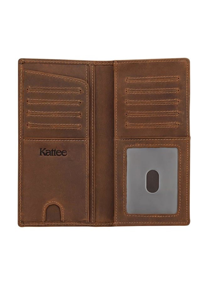Kattee Men's Vintage Genuine Leather Long Wallet for Checkbook Credit Cards - Image 1