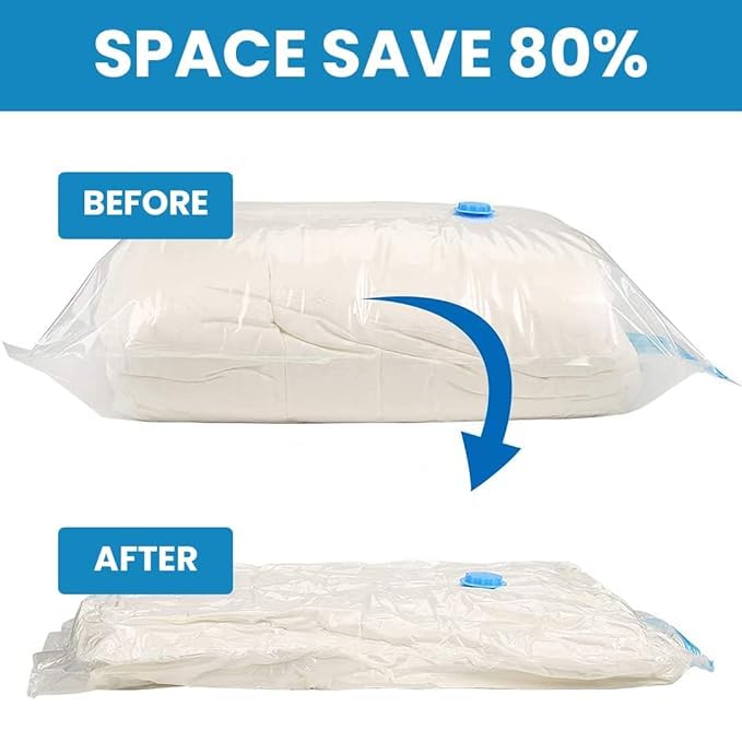 XBEY Space Saver Pack of 6 Variety Reusable Vacuum Storage Ziplock Compression Bags for Travel with hand Pump - Image 2