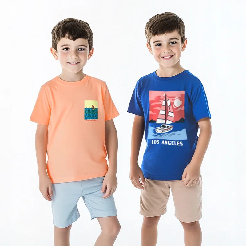 نوتيناتي تيشيرتات شاطئ قطنية مطبوعة للأولاد من نوتيناتى عبوة من قطعتين