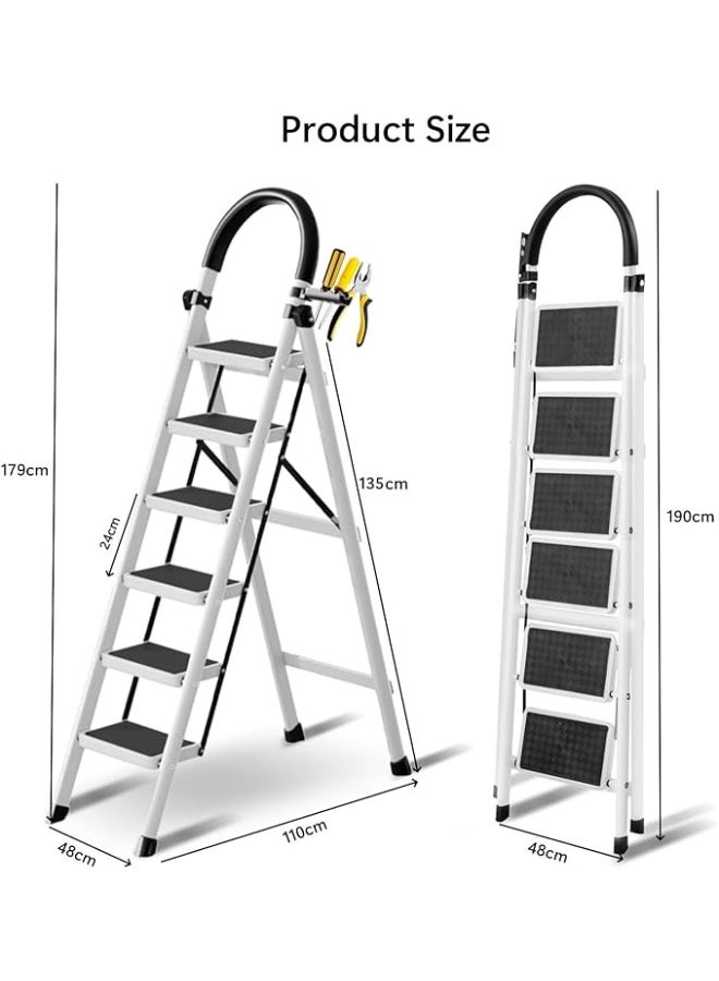 Foldable Ladder 6 Steps, Home Stepladders Folding Step Stool with Wide Anti-Slip Pedal, Adults Folding Sturdy Steel Ladder for Home,Kitchen, Garden, Office - Image 2