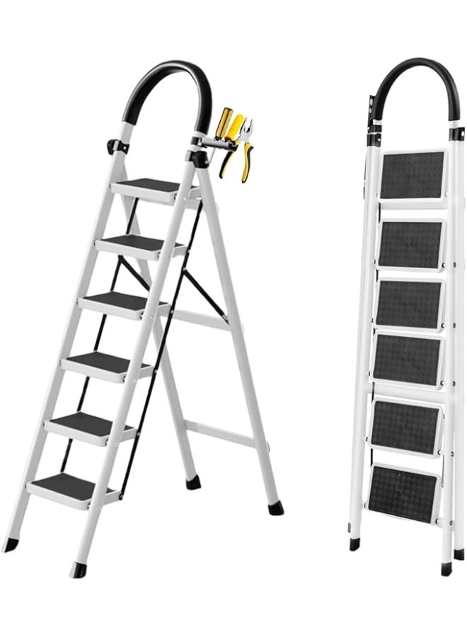 Foldable Ladder 6 Steps, Home Stepladders Folding Step Stool with Wide Anti-Slip Pedal, Adults Folding Sturdy Steel Ladder for Home,Kitchen, Garden, Office - Image 1