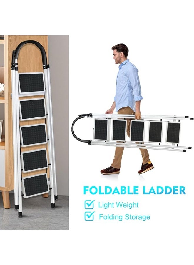 Foldable Ladder 6 Steps, Home Stepladders Folding Step Stool with Wide Anti-Slip Pedal, Adults Folding Sturdy Steel Ladder for Home,Kitchen, Garden, Office - Image 5
