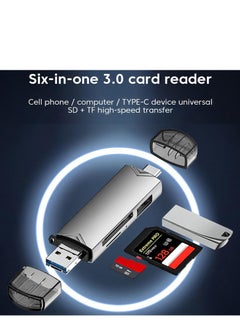 Angmei Memory Card Type C3.0 High Speed ​​OTG Card Reader Aluminum Alloy Mobile Phone Computer Tablet SD Card TF Card U Disk USB Hub Card Reader - 6-in-1 Versatile High-Speed ​​USB Card Adapter with Card Reader Flash Card Reader | Multifunctional Type C Card Reader | Type C Card Adapter for Phones Tablets Computers  - Image 1