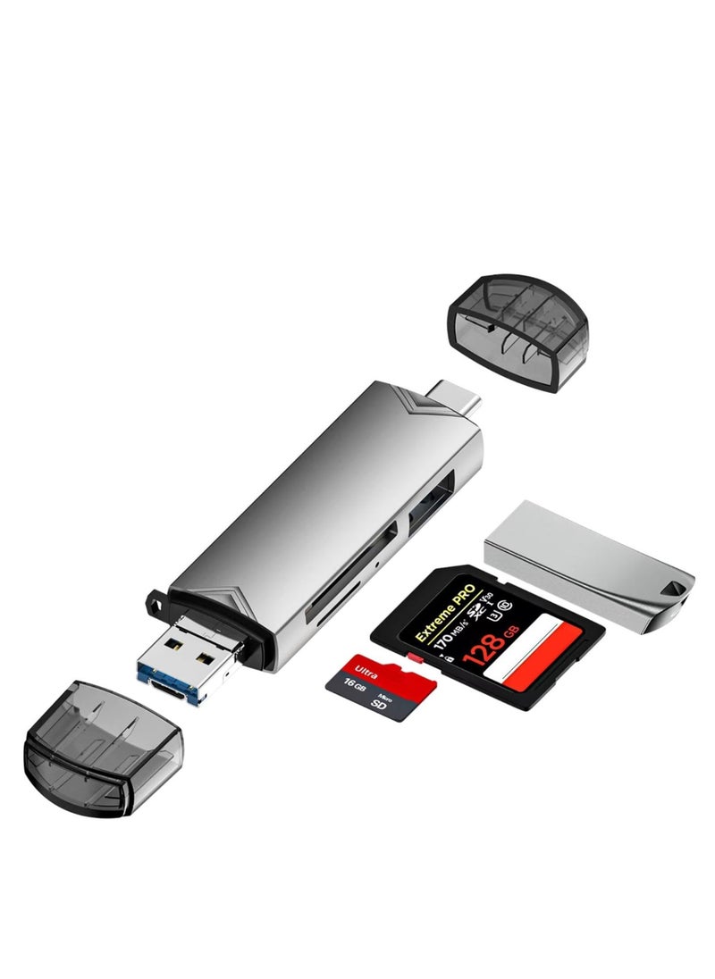 Angmei - Memory Card Type C3.0 High Speed ​​OTG Card Reader Aluminum Alloy Mobile Phone Computer Tablet SD Card TF Card U Disk USB Hub Card Reader - 6-in-1 Versatile High-Speed ​​USB Card Adapter with Card Reader Flash Card Reader | Multifunctional Type C Card Reader | Type C Card Adapter for Phones Tablets Computers - Image 1