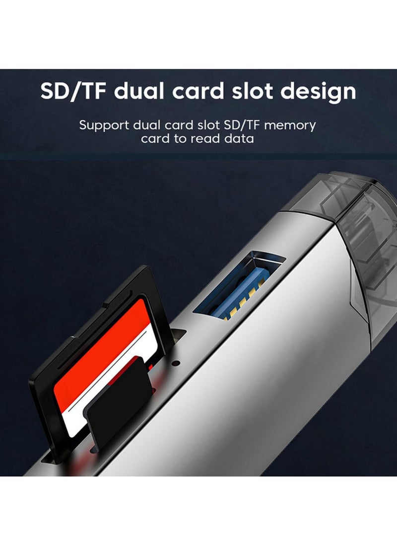 Angmei - Memory Card Type C3.0 High Speed ​​OTG Card Reader Aluminum Alloy Mobile Phone Computer Tablet SD Card TF Card U Disk USB Hub Card Reader - 6-in-1 Versatile High-Speed ​​USB Card Adapter with Card Reader Flash Card Reader | Multifunctional Type C Card Reader | Type C Card Adapter for Phones Tablets Computers - Image 1