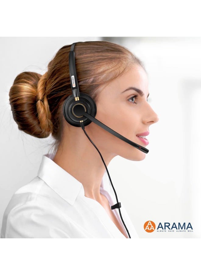 Arama USB Headset with Microphone Noise Cancelling & Audio Controls, Ultra-comfort PC Headphone for Computer Laptop Business Skype UC Webinar Team Meetings Online Conference Call Center Office - Image 2