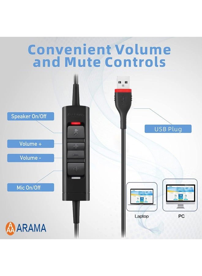 Arama USB Headset with Microphone Noise Cancelling & Audio Controls, Ultra-comfort PC Headphone for Computer Laptop Business Skype UC Webinar Team Meetings Online Conference Call Center Office - Image 5