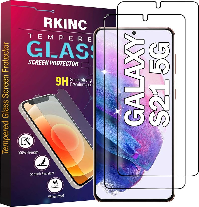 ريكنك واقي شاشة [عبوة من قطعتين] لجهاز Samsung Galaxy S21 5G، واقي شاشة من الزجاج المقسى، 0.33 مم متوافق مع بصمة الإصبع [مقاوم للخدش][مقاوم للكسر][خالٍ من الفقاعات] - Image 1