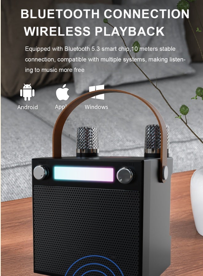 Mini Karaoke Machine Set, Bluetooth speaker with mic,  2 Wireless Microphones, Singing Machine Karaoke System for Kids Adult - Image 1