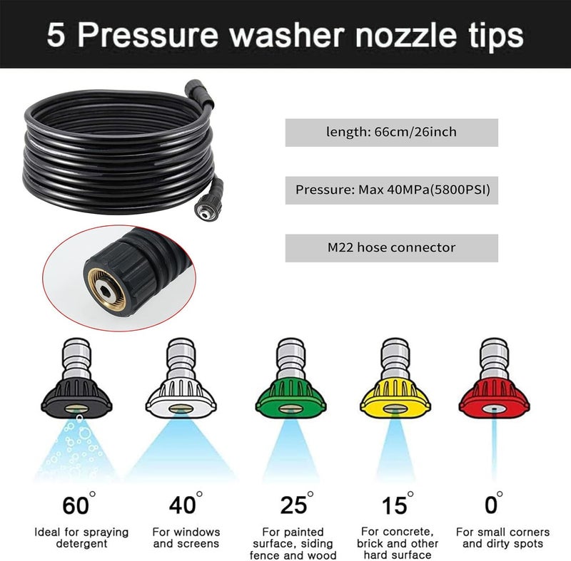 Eacam Pressure Washer Gun and Hose Kit, Max 5800PSI High Power Spray with 26inch M22 Hose Kits&5 Quick Connect Tips for Daily and Professional Use - Image 2