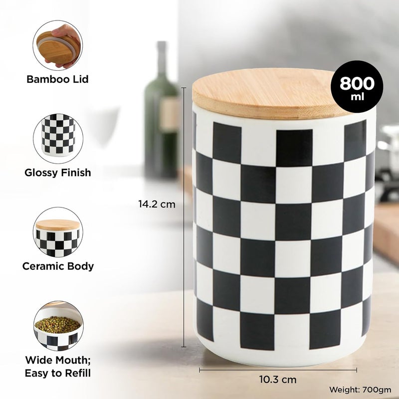 UMAI 800ml Ceramic Jar for Kitchen Storage | Air Tight Container Set with Bamboo Lid | Kitchen Container for Snacks, Tea, Sugar | Multipurpose Organizer | Green (Set of 1) - Image 3