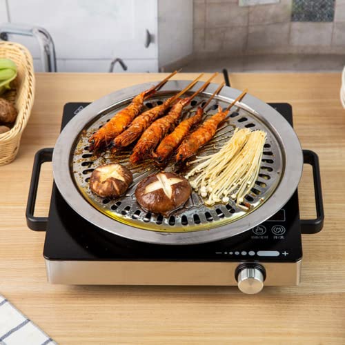 Saim Korean BBQ Grill Pan,Stainless Steel Non-Stick Roasting Smokeless Barbecue Grill Pan,Round Korean Style Stovetop for Indoor Outdoor Camping BBQ - Image 2
