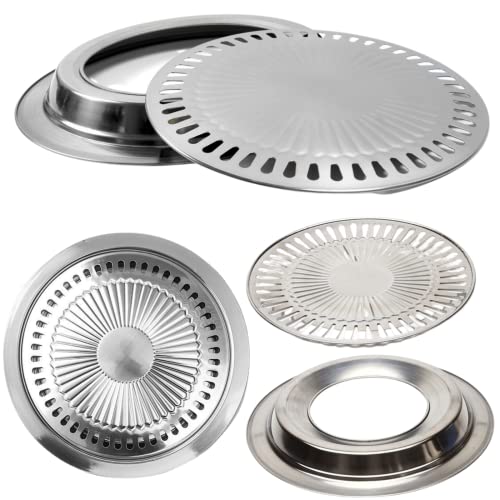 Saim Korean BBQ Grill Pan,Stainless Steel Non-Stick Roasting Smokeless Barbecue Grill Pan,Round Korean Style Stovetop for Indoor Outdoor Camping BBQ - Image 5