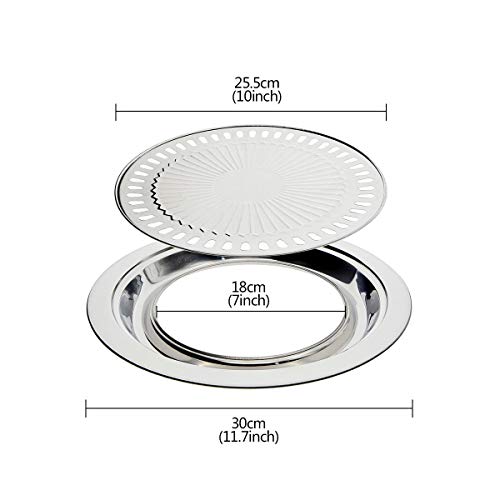 Saim Korean BBQ Grill Pan,Stainless Steel Non-Stick Roasting Smokeless Barbecue Grill Pan,Round Korean Style Stovetop for Indoor Outdoor Camping BBQ - Image 3