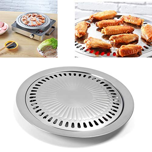 Saim Korean BBQ Grill Pan,Stainless Steel Non-Stick Roasting Smokeless Barbecue Grill Pan,Round Korean Style Stovetop for Indoor Outdoor Camping BBQ - Image 1