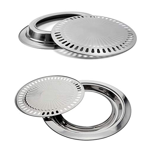 Saim Korean BBQ Grill Pan,Stainless Steel Non-Stick Roasting Smokeless Barbecue Grill Pan,Round Korean Style Stovetop for Indoor Outdoor Camping BBQ - Image 4