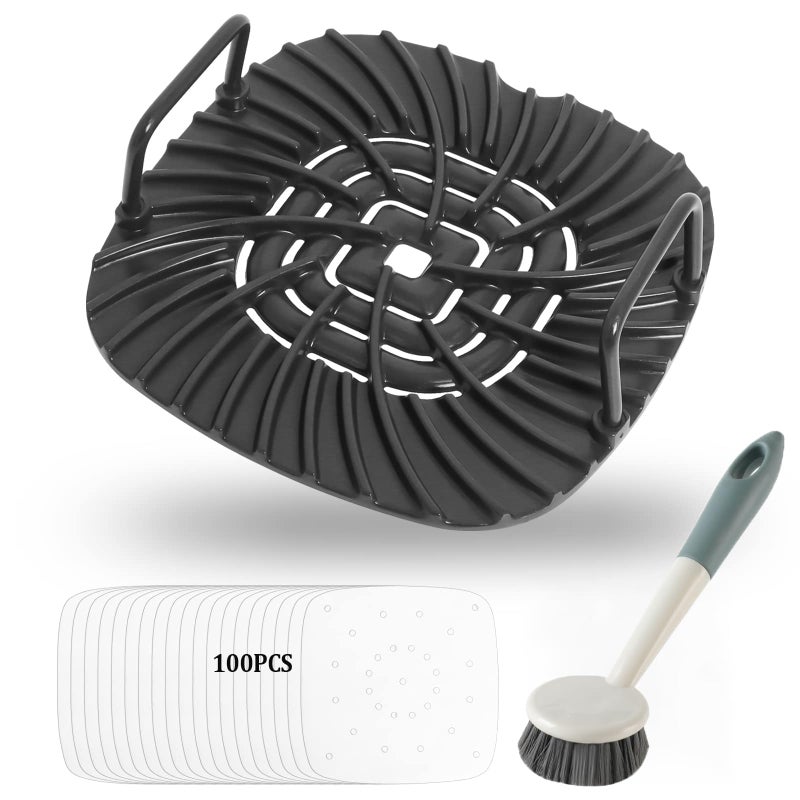 Swess Grill Accessories for Ninja AG301 Griddle Pan Replacement Parts with Parchment Paper and Cleaning Brush for Ninja Foodi 5in1 Indoor Nonstick Grill Grate for AG300 AG301C AG302 AG400