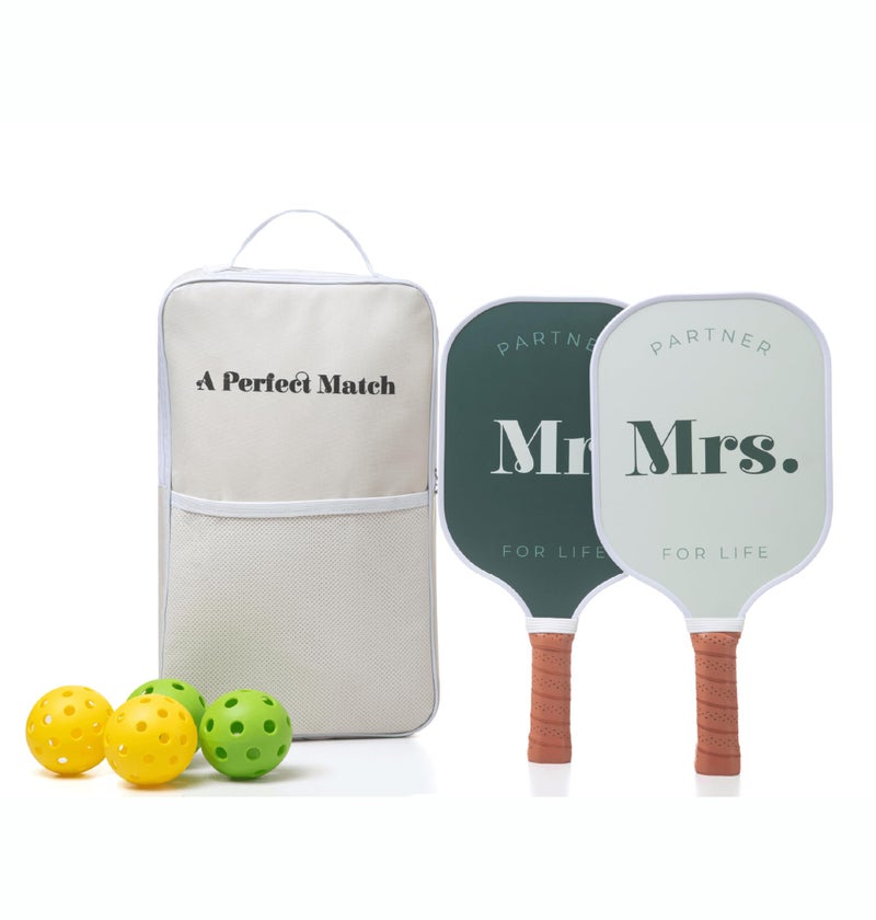 Pop Fizz Designs A Perfect Match Pickleball Paddle Set Engagement Gifts for Couples I I His and Hers Gifts I Includes 2 Pickleball Paddles Carrying Bag and 2 Pickleballs - Image 2