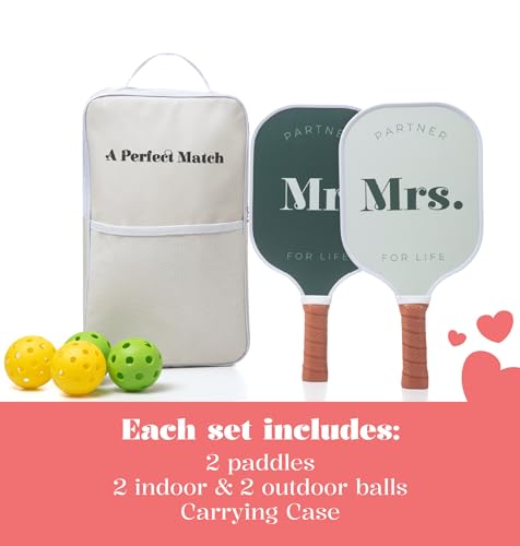 Pop Fizz Designs A Perfect Match Pickleball Paddle Set Engagement Gifts for Couples I I His and Hers Gifts I Includes 2 Pickleball Paddles Carrying Bag and 2 Pickleballs - Image 3