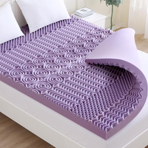 MUXHOMO 3 Inch 7Zone Twin Mattress Topper Egg Crate Foam Mattress Topper Twin Size for Back Pain Lavender Cooling Gel Infused Bed Pad CertiPURUS and OekoTEX Certification 3875